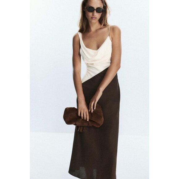 ZARA CONTRAST MIDI DRESS - Picture 6 of 10